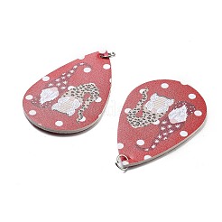 PUレザービッグペンダント  鉄のリング付き  バレンタインデーコレクション  ティアドロップ  56x37x2mm  穴：5.5mm&nbsp;FIND-R050-03E