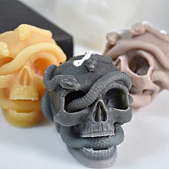 DIY ハロウィーン スカル & ヘビ キャンドル 食品グレード シリコン像型  肖像彫刻 肖像彫刻 香り付きキャンドル作り  ホワイト  11.3x8.6x9cm&nbsp;SNAK-PW0001-11