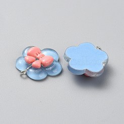 ヘアピンアクセサリー用の透明樹脂ペンダント  プラチナトーンの鉄ループ付き  花  26x25x7mm  穴：2mm&nbsp;RESI-WH0081-02A