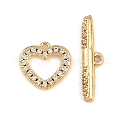Heart Brass Micro Pave Clear Cubic Zirconia Toggle Clasps&nbsp;KK-G548-37G