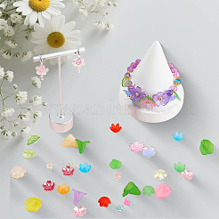 300個 6スタイル スプレーペイント ABSプラスチック イミテーションパール ビーズキャップ  花  アクリルパーツ200個付き  ミックスカラー  14x15x4mm  穴：1.5mm&nbsp;MACR-SC0002-75