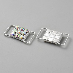 真鍮クリスタルラインストーンビキニコネクター/ボタン付きバックル。水着ビキニの装飾用  銀  15x28x4.5mm&nbsp;FIND-WH0161-67C