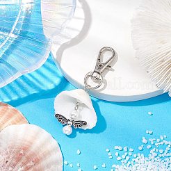 天使の合金と天然貝のペンダント装飾  バッグ飾り用の回転留め具チャーム  アンティークシルバー＆プラチナ  64mm&nbsp;HJEW-JM02016-04