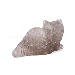 天然スモーキークォーツ彫刻の猫の置物  ホームオフィスのデスクトップ装飾用オーナメント  27~31x51~56x24~31mm&nbsp;G-Q615-04B