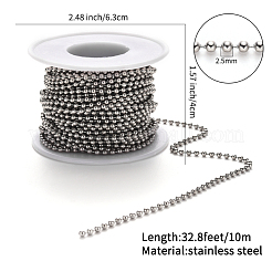 304ステンレススチールボールチェーンとボールチェーンコネクターセット  ステンレス鋼色  2.5mm  約10m /ロール&nbsp;CHS-YW0001-01C