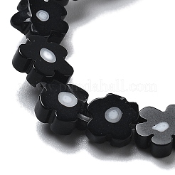 ハンドメイドミッレフィオーリ ランプワークビーズ連売り  花  ブラック  7.5~8.5x7.5~8.5x3~3.5mm  穴：0.8mm  約50個/連  15.75~15.94インチ（40~40.5cm）&nbsp;LAMP-F035-09E