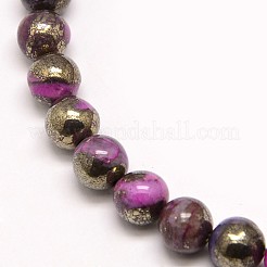 Electroplate Gemstone Natural Pyrite Round Beads Strands&nbsp;G-L129-8mm-02