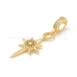 Brass Micro Pave Clear Cubic Zirconia Sun European Dangle Charms&nbsp;KK-U044-05G