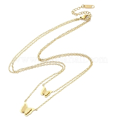 女性用 18層 304 ステンレススチール アズキチェーン バタフライリンクネックレス  14.57KGP本金メッキ  37インチ（[2]cm）&nbsp;NJEW-G141-03G