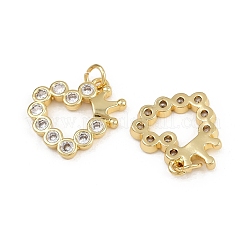 真鍮マイクロパヴェクリアキュービックジルコニアペンダント  ハート  丸カン付き  16KGP本金メッキ  17.5x19x2.5mm  穴：3.4mm&nbsp;ZIRC-I367-14G-01