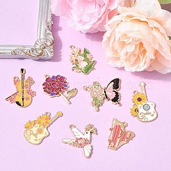8 個 8 スタイル ラック メッキ合金エナメル ペンダント  混合図形  ミックスカラー  24.5~35x20~30.5x1~2mm  穴：1.8~2mm  1個/スタイル&nbsp;FIND-FP0002-65