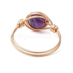 Round Natural Amethyst/Green Aventurine/Carnelian/Rose Quartz/Tiger Eye/Lapis Lazuli Braided Finger Ring&nbsp;RJEW-JR00743-02