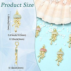 6本6色真鍮エナメルペンダント  クラゲチャーム  absプラスチックパール  丸カン付き  ラックめっき  18KGP本金メッキ  ミックスカラー  27x10.5x3mm  1pc /カラー&nbsp;KK-CJ0005-81