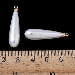 ABSプラスチックパールペンダント  ティアドロップ  合金ループ付き  ゴールドカラー  32x8mm  穴：1.6mm&nbsp;FIND-Z105-03G-01G