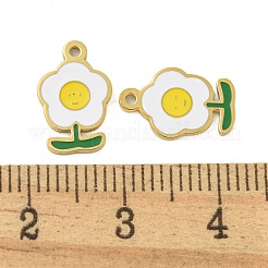 304ステンレススチールチャーム  エナメル  笑顔のチャーム付きフラワー  14KGP本金メッキ  ホワイト  13x8x1mm  穴：1mm&nbsp;STAS-L022-435G-03