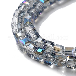 電気メッキガラスビーズ連売り  多面カット  キューブ  ミッドナイトブルー  4x4x4mm  穴：1mm  約100個/連  15.7インチ&nbsp;EGLA-R064-4mm-05
