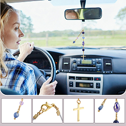 4Pcs 4 Colors Cross Zinc Alloy & Resin & Dyed Natural Gemstone Car Rearview Mirror Pendant Decorations&nbsp;HJEW-PH0002-03