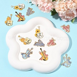 12個6スタイルアロイエナメルペンダント  花飾りの付いた楽器  ゴールドカラー  ミックスカラー  24.5~35x20~24.5x1mm  穴：1.8mm  2個/スタイル&nbsp;ENAM-FS0002-58