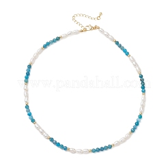 Faceted Round Natural Apatite and Rice Natural Pearl Beaded Necklaces for Women&nbsp;NJEW-JN05816-02