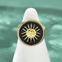 太陽の模様が入ったフラットラウンドの304ステンレススチール製エナメル指輪（女性用）  イオンプレーティング（ip）  18KGP本金メッキ  ミックスカラー  フラットラウンド：18.5mm  usサイズ6（16.5mm）&nbsp;RJEW-G355-05G