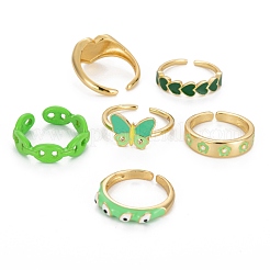 6Pcs 6 Style Spray Painted Brass & Brass Enamel & Micro Pave Cubic Zirconia Cuff Rings&nbsp;RJEW-LS0001-38