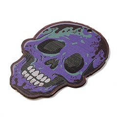 ハロウィーンプリントの木製ビッグペンダント  スカル  89x65x2.5mm  穴：4mm&nbsp;LS-WOOD-I016-01G