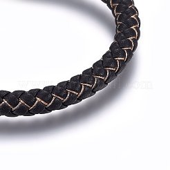男性女性のための磁気クラスプ付きレザー編組コードブレスレット  桃パフ  8-5/8インチ（22cm）&nbsp;BJEW-G603-04C-01