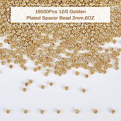 FGB 12/0 ラウンド ガラス シード ビーズ  グレードA  ビーズラウンドアイリス  黄金メッキ  2x1.5mm  穴：0.5mm  約16500個/袋&nbsp;SEED-OL0001-08A-02