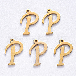 PVD真空メッキ201ステンレススチールチャーム  レーザー切断  18KGP本金メッキ  文字.p  14x9.5x1mm  穴：1mm&nbsp;LS-STAS-R105-P-G