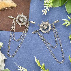 2Pcs Helm Zinc Alloy Hanging Chain Brooches with Crystal Rhinestone&nbsp;FIND-GF0006-83P