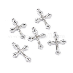 合金クリスタルラインストーンペンダント  クロスチャーム  プラチナ  29x20x2mm  穴：2mm&nbsp;ALRI-H004-38P