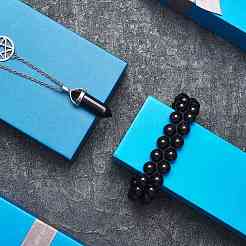 Natural Obsidian Bullet Pendant Necklace and Round Braided Bead Bracelet&nbsp;AJEW-SZ00002-29