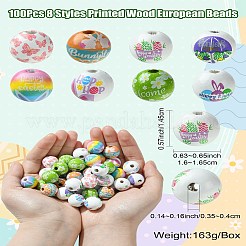 100Pcs 8 Styles Printed Wood European Beads&nbsp;WOOD-CJ0001-84