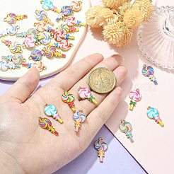 30個10スタイルアロイエナメルペンダント  ゴールドカラー  ロリポップチャーム  ミックスカラー  24x12x2mm  穴：1.5mm  3個/スタイル&nbsp;ENAM-CJ0005-23