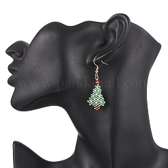 304ステンレススチールガラスクリスマステーマダングルイヤリング  ゴールドカラー  クリスマスツリー  50.5x18mm&nbsp;EJEW-MZ00527-02