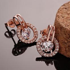 リアルローズゴールドメッキ平皿スズ合金キュービックジルコニアスタッドピアス  透明  17x12mm&nbsp;EJEW-BB08554-RG