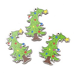 片面クリスマスプリントウッドビッグペンダント  クリスマスツリーのチャーム  ライムグリーン  55x40x2.5mm  穴：2mm&nbsp;WOOD-D025-31