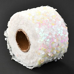 ポリエステル弾性スパンコールリボン  ブリンブリンスパンコール付き  ホワイト  2-3/8インチ（60mm）  10ヤード（9.14m）/ロール&nbsp;OCOR-L045-A15