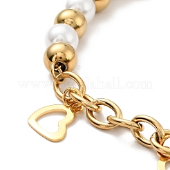 201 Stainless Steel Heart Charm Bracelet&nbsp;BJEW-A126-10G