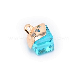 ガラスチャーム  合金のパーツと  キューブ  アクアマリン  15x10x10mm  穴：1.6mm&nbsp;GLAA-SZC0004-02D