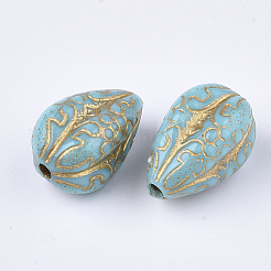 メッキアクリルビーズ  ネームブレスレット＆ジュエリー作り用  ライン入り  ティアドロップ  ターコイズ  18.5x11x11mm  穴：2mm&nbsp;X-PACR-T008-07B