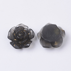 半透明の樹脂カボション  内側の金箔と  花  ブラック  22x22.5x10mm&nbsp;RESI-S364-45A