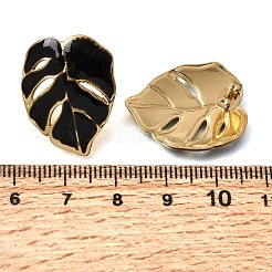 女性のための真鍮のスタッドピアス  葉  エナメル  ラックめっき  長持ちメッキ  鉛フリー＆カドミウムフリー  18KGP本金メッキ  ブラック  24x19mm&nbsp;KK-CBA9D38-05G-03