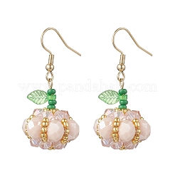 304ステンレススチール製パンプキンダングルイヤリング  アクリル、ガラスシード、ガラスビーズ付き  ゴールドカラー  ミスティローズ  44x20mm&nbsp;EJEW-MZ00514-03