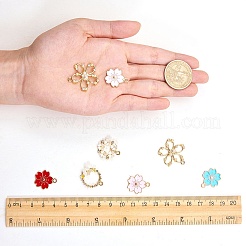 合金エナメルチャーム  アクリルとクリスタルのラインストーン  花と丸いリング  カラフル  ライトゴールド  22~23x18.5x5mm  穴：1.6mm  36個/箱&nbsp;ENAM-SZ0001-09LG
