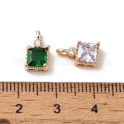 真鍮製チャーム  ガラスと  正方形  ゴールドカラー  ミックスカラー  11x6x4mm  穴：1.4mm&nbsp;KK-C062-012G