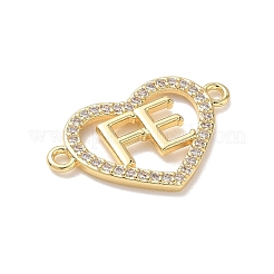 Brass Micro Pave Clear Cubic Zirconia Letter FE Links Connector Charms&nbsp;KK-L268-024G-01