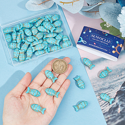 合成ターコイズ染めビーズ50個  魚  ターコイズ  22x12x7.5mm  穴：1mm&nbsp;G-SC0002-60