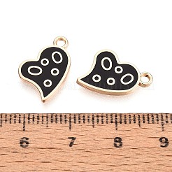 合金エナメルチャーム  ラックめっき  ハートチャーム  ゴールドカラー  ブラック  17x11x1mm  穴：1.6mm&nbsp;ENAM-T022-91A-G
