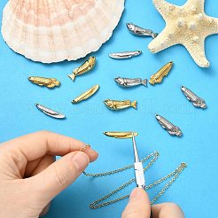12個6色304ステンレスペンダント  魚のチャーム  ミックスカラー  27.5~28.5x6~9.5x3.5~7.5mm  穴：1~1.2mm  2個/スタイル&nbsp;STAS-CJ0003-49